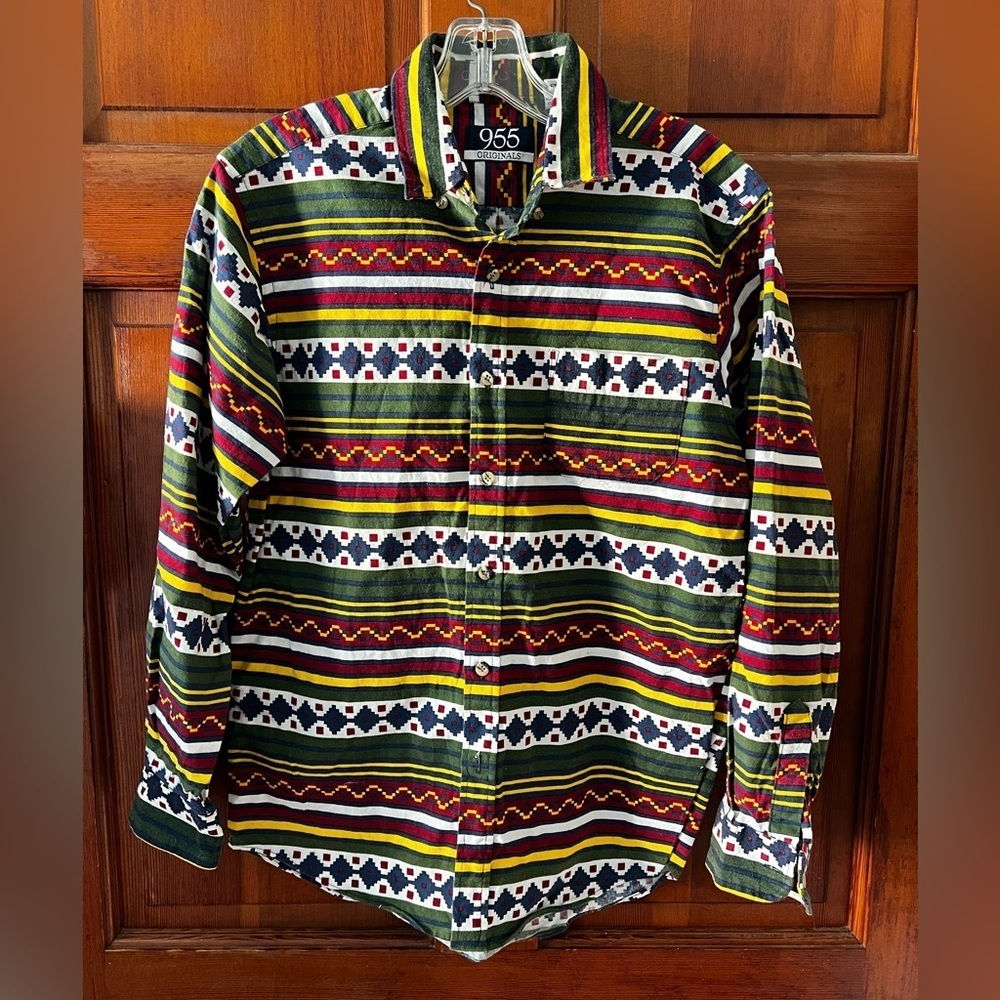 Vintage 955 Originals Cotton Shirt Southwest Pattern Long Sleeve Button-Up Small